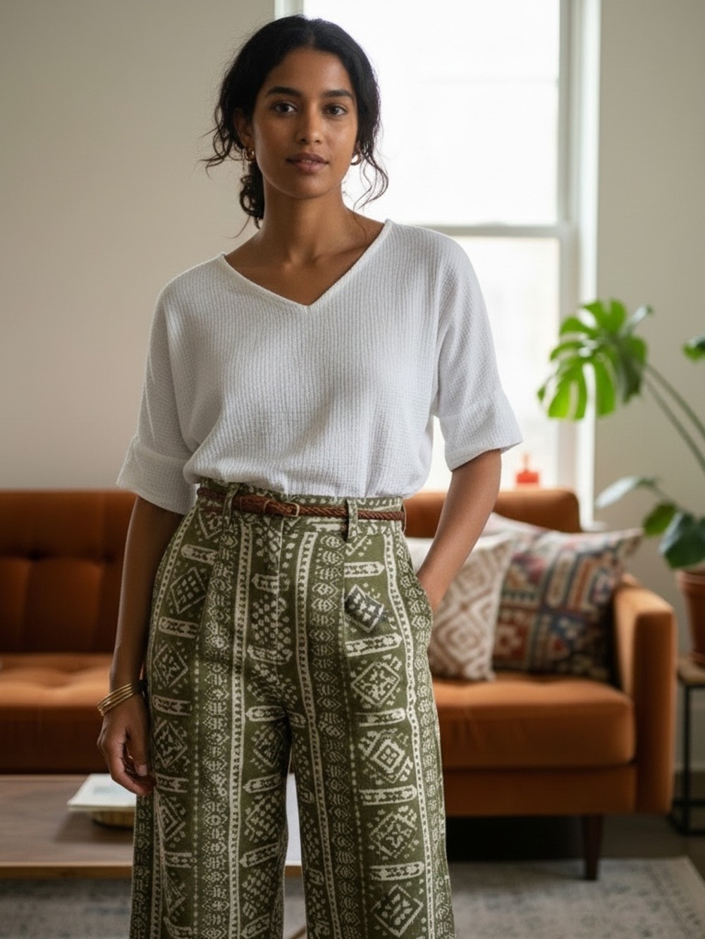 Joie White V-Neck Short Sleeve Textured Top